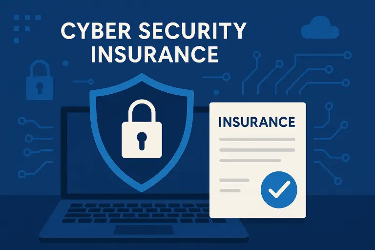 Digital shield and padlock illustration — representing cyber security and insurance protection for SMEs.