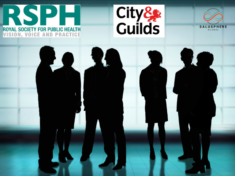 A silhouette of people standing and talking