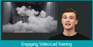 Presenter-led lithium battery safety training video showing battery venting and white vapour demonstration.