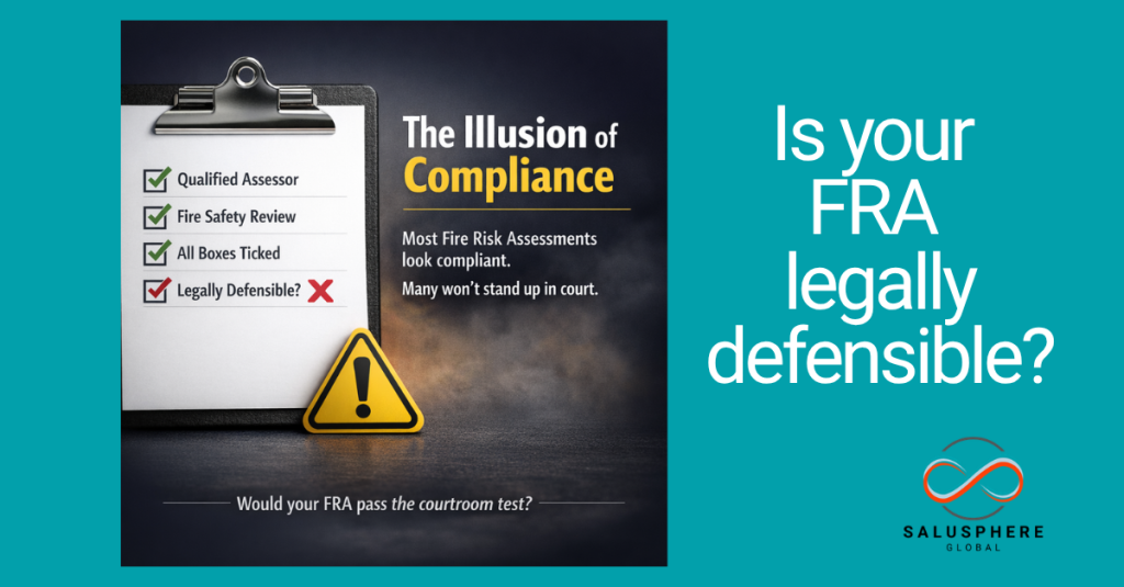 The Illusion of Compliance graphic asking whether a Fire Risk Assessment is legally defensible and suitable and sufficient.
