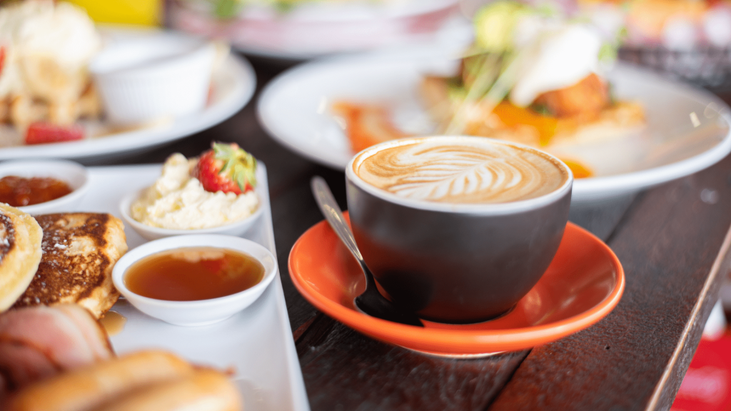 Food and coffee served in a restaurant setting in relation to restaurant health and safety