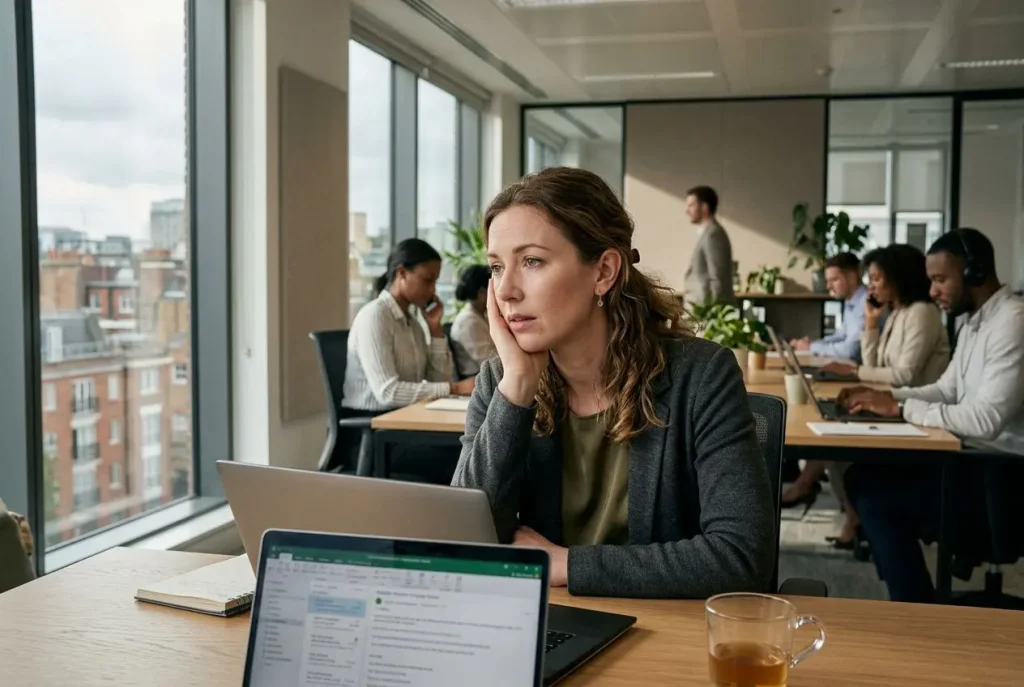 Employee experiencing workplace pressure in an office environment